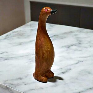 Ross Products Faux Wood Penguin Duck Bird Jewel Eyes 5.5 Inch Mid Century Modern